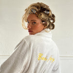 Popstar Clips in Strawberry Granita elsa hosk wearing Emi Jay robe and assorted popstar clips in hair