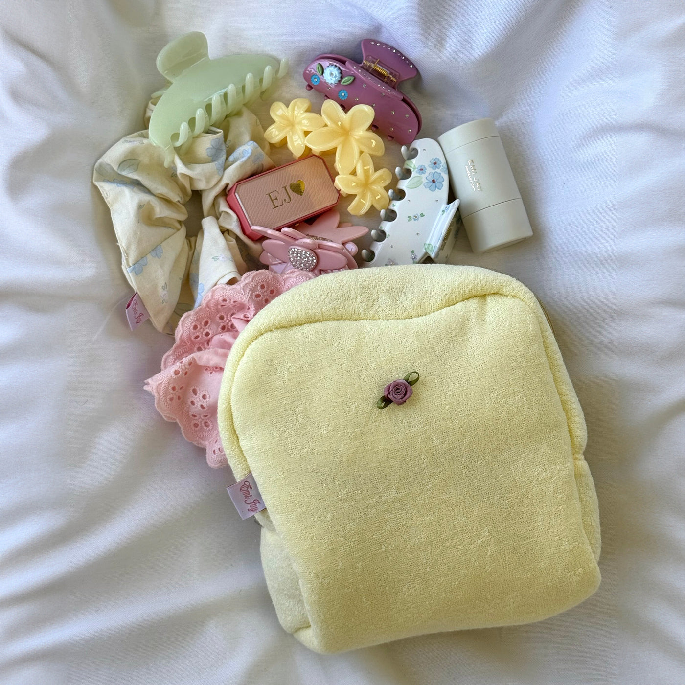 Sweet Like Honey Pouch in Buttercup with assorted hair accessories