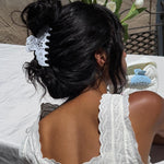 Big Effing Clip in Blanc Fleur Eyelet model wearing Big Effing Clip in Blanc Fleur Eyelet