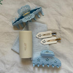 Big Effing Clip in Blue Fleur Eyelet Big Effing Clip in Blue Fleur Eyelet with hair care and accessories