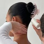 Big Effing Clip in Everyday Angel model wearing Big Effing Clip in Everyday Angel while having angelstick applied to hair