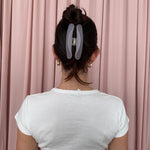 Half Moon Clip in Lilac Smoke model wearing Half Moon Clip in Lilac Smoke in hair