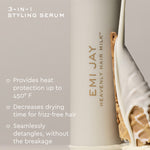 Heavenly Blowout Gift Set 3 in 1 styling serum provides heat protection up to 450 degrees Fahrenheit decreases drying time for frizz free hair seamlessly detangles without the breakage