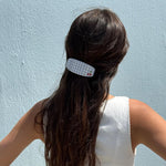 Ponytail Barrette in Blue Cherry Picnic model wearing Ponytail Barrette in Blue Cherry Picnic in hair