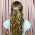 Ponytail Barrette in Pink Cloud model wearing Ponytail Barrette in Pink Cloud in hair