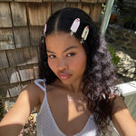 Popstar Clips in Cherry Baby model wearing Popstar Clips in Cherry Baby in hair