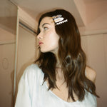 Popstar Clips in Cashmere Kiss model wearing Popstar Clips in Cashmere Kiss in hair