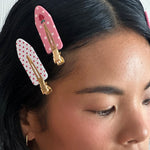 Popstar Clips in Sweet Berry Dot model wearing Popstar Clips in Sweet Berry Dot