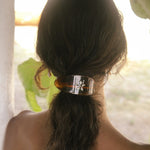 Ponytail Barrette in Tortoise Gardenia closeup of Ponytail Barrette in Tortoise Gardenia in hair