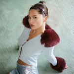 model leaning back while wearing Starlet Headband in Rose Violet