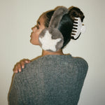 Sugar Muffs in Cocoa Love model wearing Sugar Muffs in Cocoa Love with big effing clip in sugar cookie