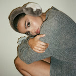 Sugar Muffs in Cocoa Love model leaning while wearing Sugar Muffs in Cocoa Love