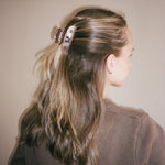 Sweetheart Clip in Cocoa Cashmere Model wearing Sweetheart Clip in Cocoa Cashmere in hair.