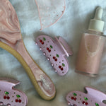 Sweetheart Clip in Pink Cherry Pie Sweetheart Clip in Pink Cherry Pie with flat brush, bow barrette, and halo hair oil