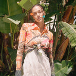 Baby Super Bloom Clip Set in Saltwater model standing with Baby Super Bloom Clip Set in Saltwater + Mango in hair