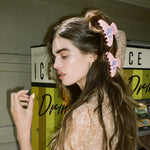 Big Effing Clip in Purple Shroom model wtih 2 x Big Effing Clip in Purple Shroom in hair