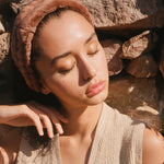 Cloud Headband in Cappuccino model wearing Cloud Headband in Cappuccino