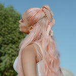 Big Effing Clip in Dream Daisy model wearing Big Effing Clip in Dream Daisy + Strawberry Shortcake