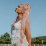 Big Effing Clip in Strawberry Shortcake model wearing Big Effing Clip in Dream Daisy + Strawberry Shortcake