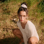 Cloud Scrunchie in Cream Puff model wearing Cloud Scrunchie in Cream Puff