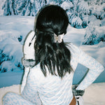 Mini Mariposa Clip in Earl Grey closeup of Mini Mariposa Clip in Earl Grey in hair