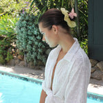 Papillon Clip in Bellini model wearing Papillon Clip in Bellini + Cloud Scrunchie in Buttercup