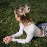 Papillon Clip in Zebra model wearing Papillon Clip in Zebra