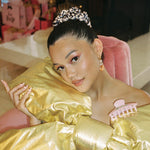 Velvet Scrunchie in Wild Thing model wearing Velvet Scrunchie in Wild Thing in hair