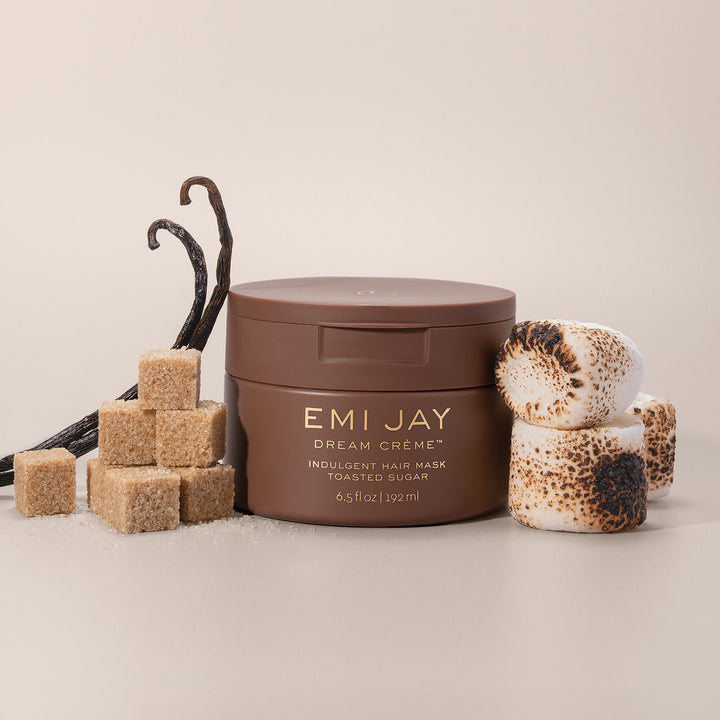 Dream Crème in Toasted Sugar next to vanilla, brown sugar, and toasted marshmallows 