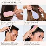 brush benefits 
bamboo paddle brush
everyday hairbrush
flat brush 
detangle & smooths hair
styling brush
Add finishing touches to your hairstyle
Mini Boar Bristle Brush
Smooth & style your hair