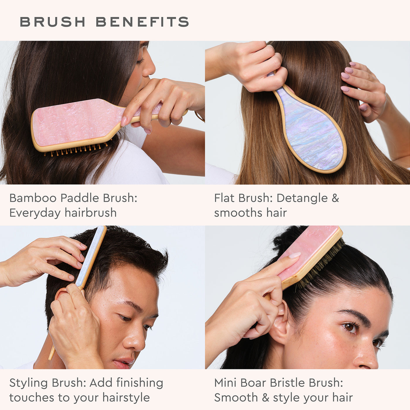 Bamboo Paddle Hair Brush in Pink Sugar ‐ Emi Jay