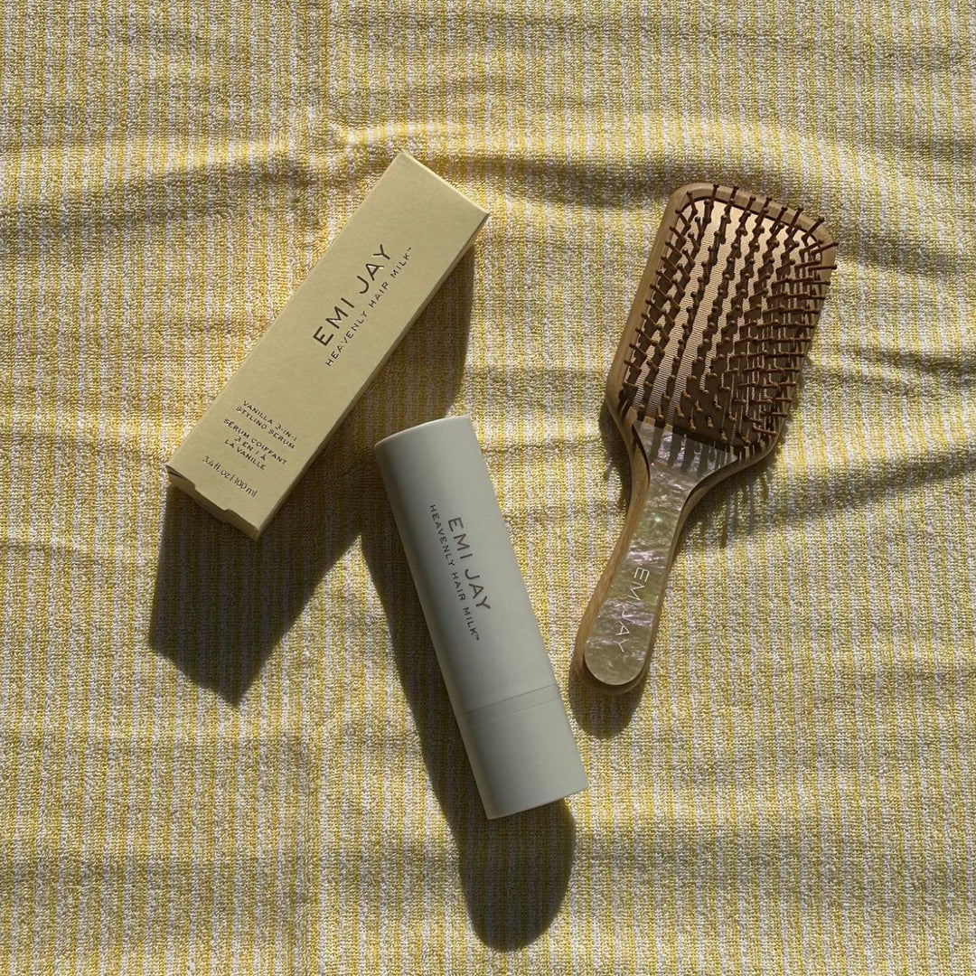 Bamboo Paddle Brush in Lemon Sugar with Heavenly Hair Milk