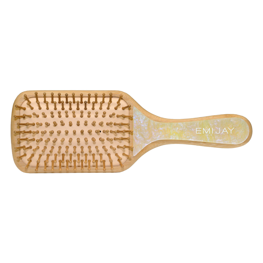 Bristle View of Bamboo Paddle Brush in Lemon Sugar