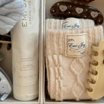 Bedtime Angel Socks in vanity case with assorted emi jay hair care and accessories