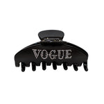 big effing clip jet black hair claw with vogue in white rhinestones