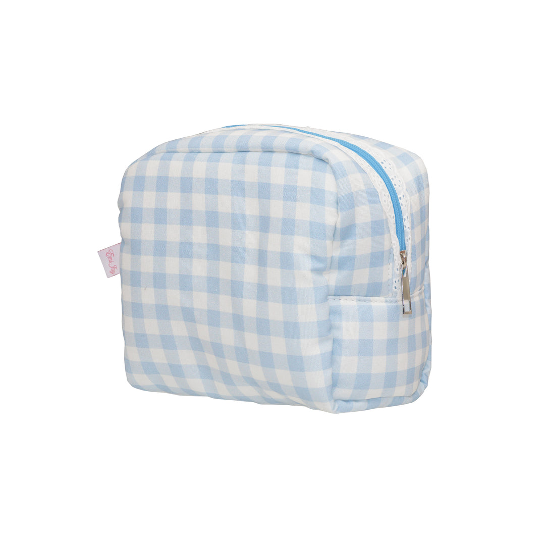 Gingham Pouch in Powder Blue 3/4 view