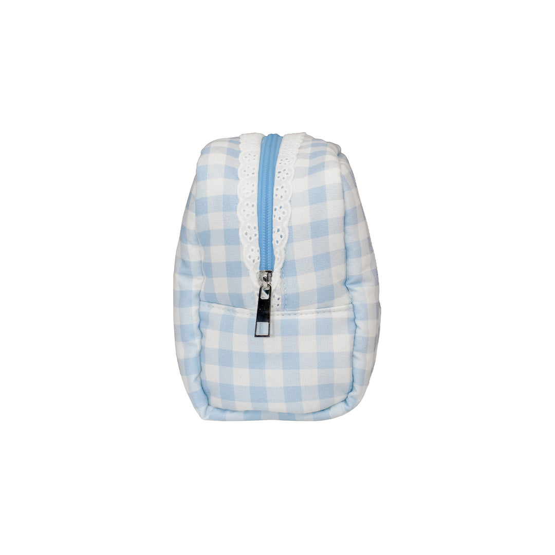 Gingham Pouch in Powder Blue side view