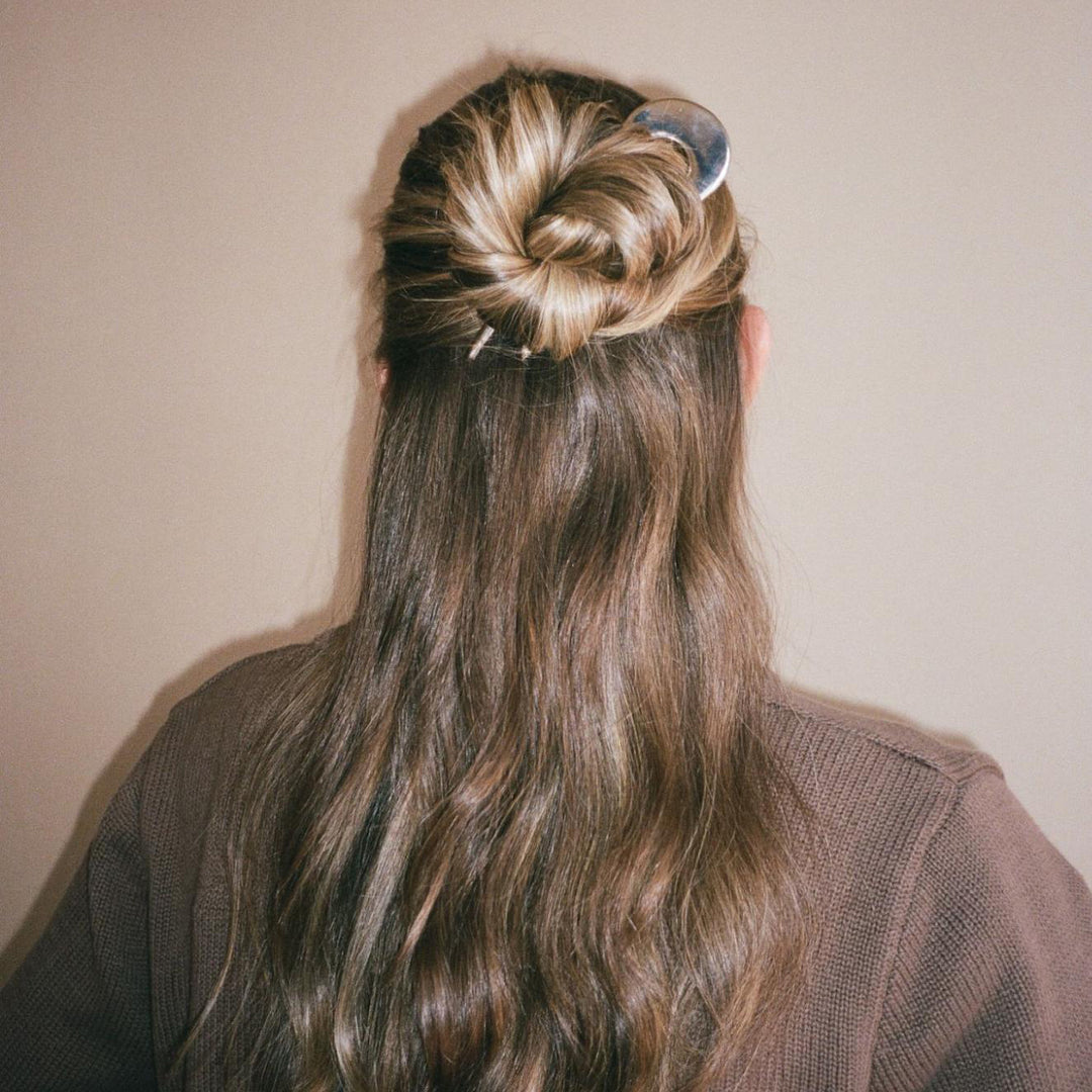 Model wearing Hair Pin in Tiara in hair.
