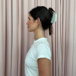 model wearing Half Moon Clip in Grey Smoke in hair