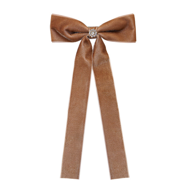 Iconic Velvet Bow Barrette Hair Clip in Mocha Mousse ‐ Emi Jay