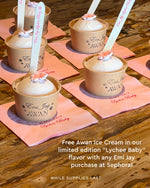free awan ice cream in our limited edition lychee baby flavor with any emi jay purchase at sephora
while supplies last