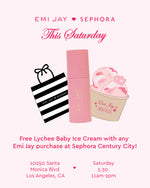 emi jay x sephora this saturday 
free lychee baby ice cream with any emi jay purchase at sephora century city!
10250 santa monica blvd, los angeles, ca
saturday 5.30 11am-2pm
