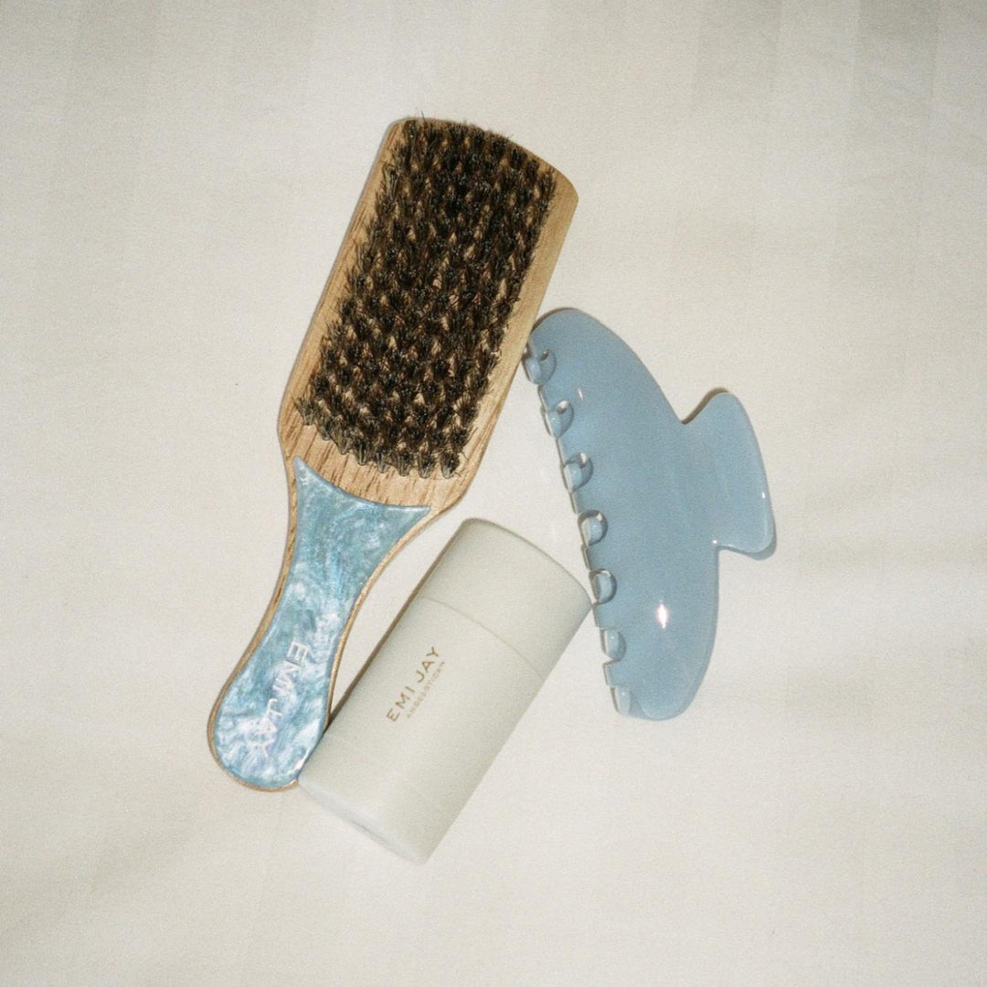 Big Effing Clip in Blue Dream with angelstick and Mini Boar Bristle Brush in Blue Sugar