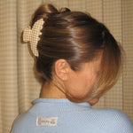 olivia jade wearing Big Effing Clip in Gingerbread Gingham in hair