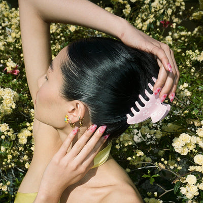 Model wearing Big Effing Clip in Sugar Blossom in hair
