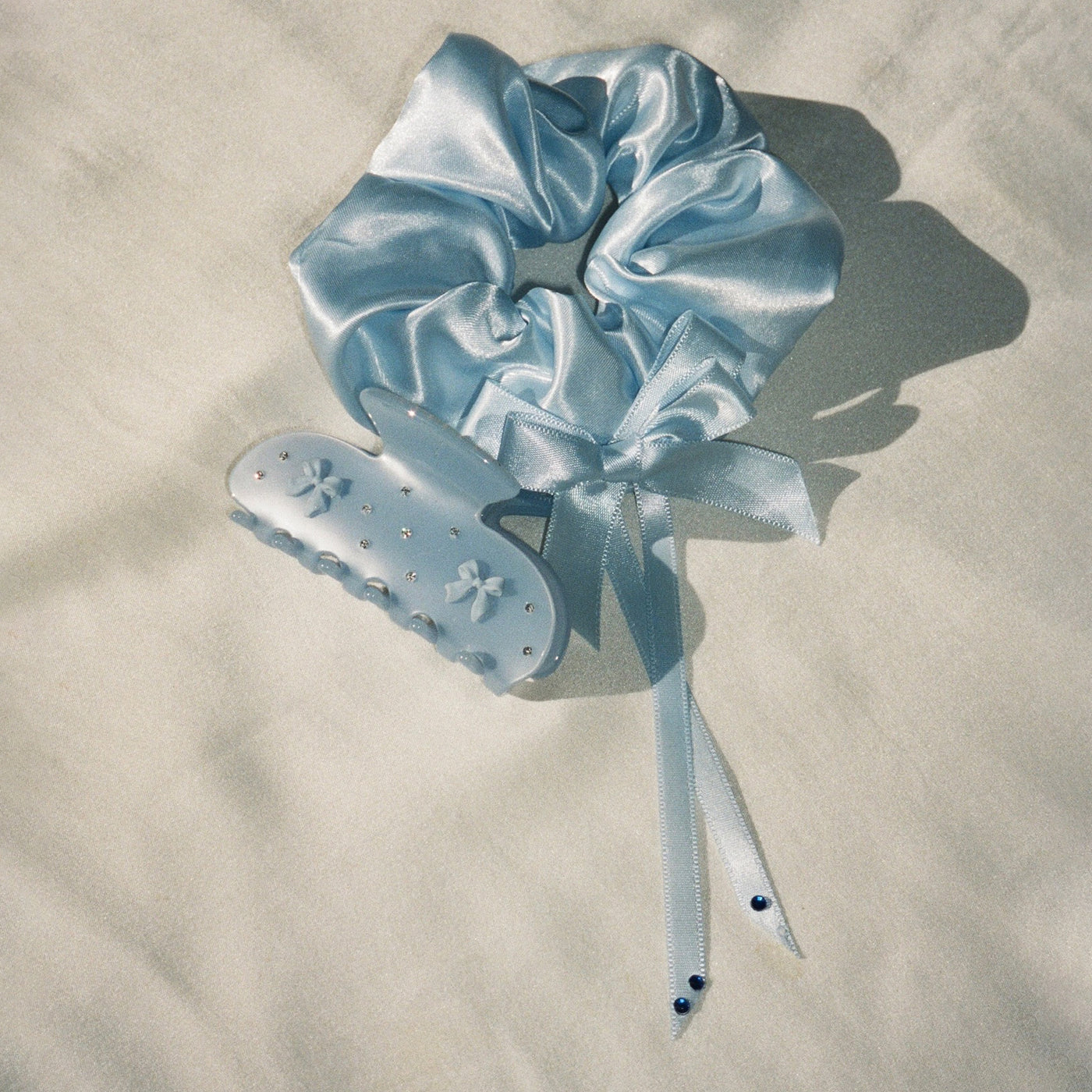 Darling Scrunchie in Baby Blue with sweetheart clip