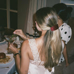 model wearing Ponytail Barrette in Mulled Magic in hair