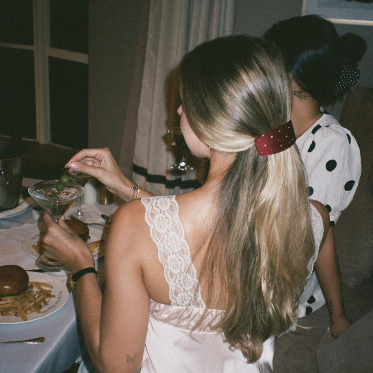 model wearing Ponytail Barrette in Mulled Magic in hair