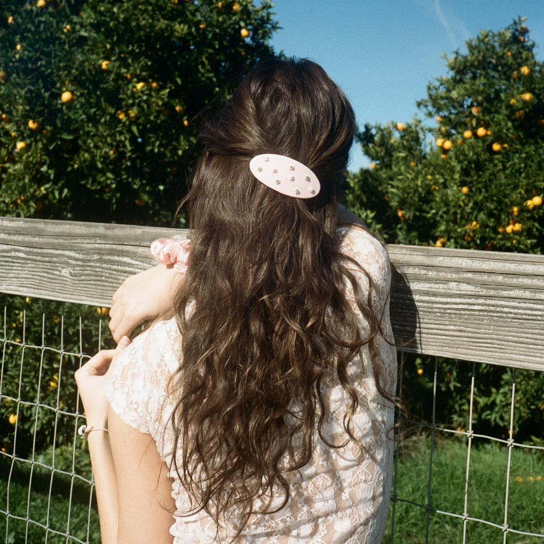 model wearing Ponytail Barrette in Full Bloom 