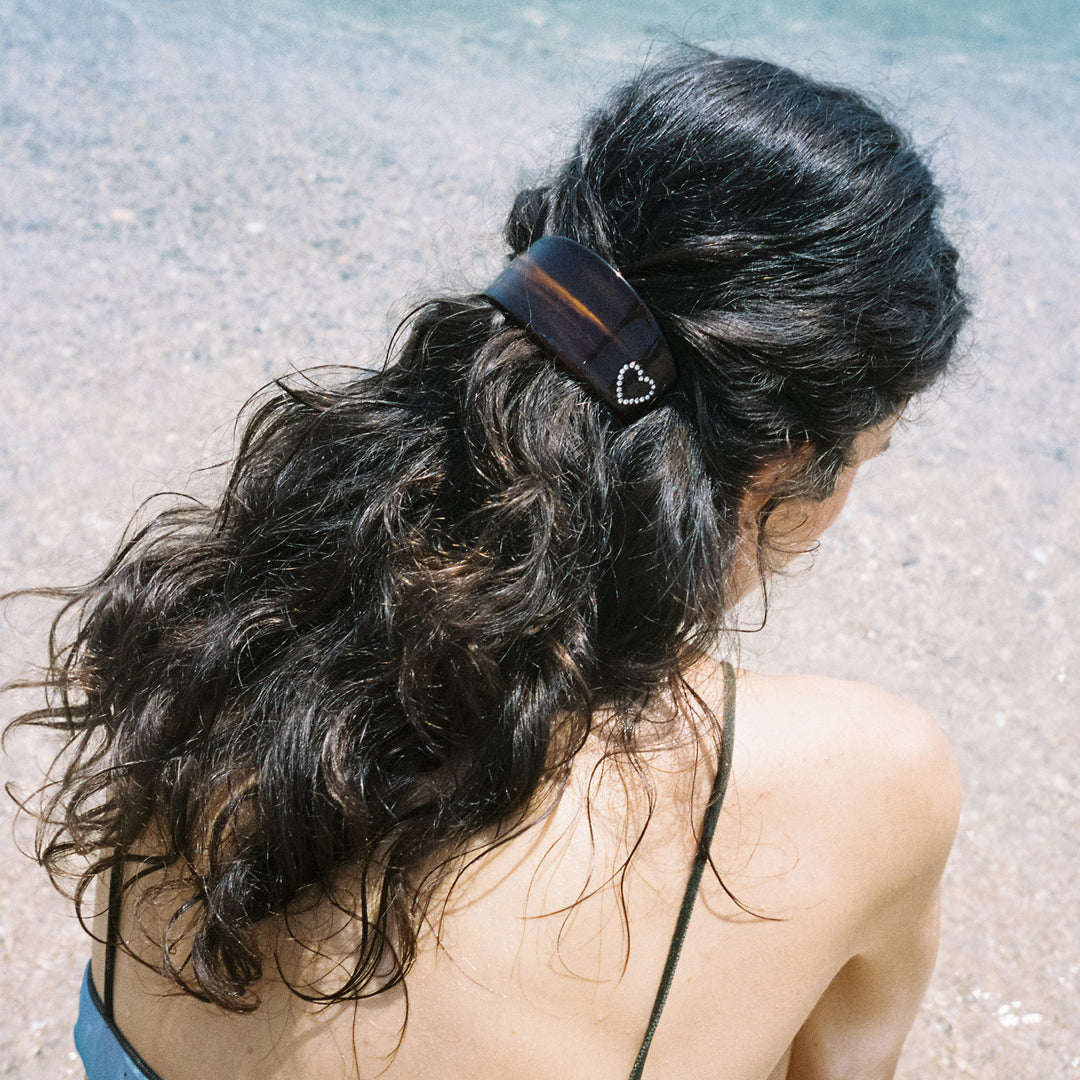 model with Ponytail Barrette in Tortoise Heart in hair